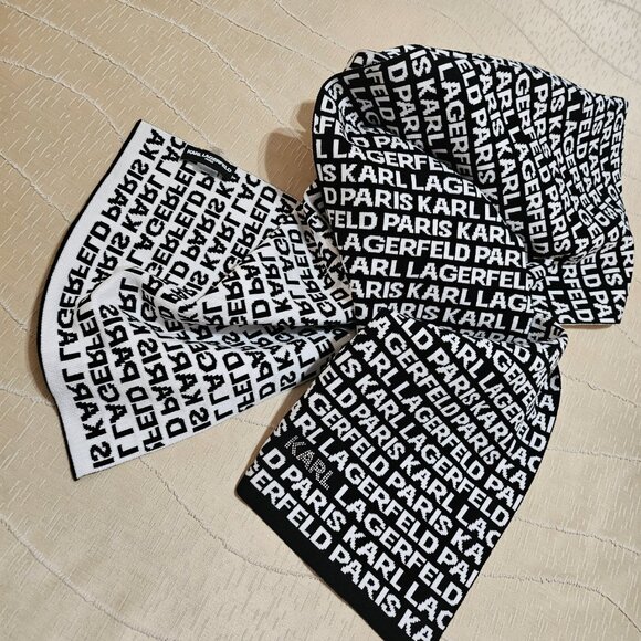 Karl Lagerfeld Accessories - KARL LAGERFELD CHIC ICONIC MONOCHROME BLACK & WHITE  LOGO SCARF